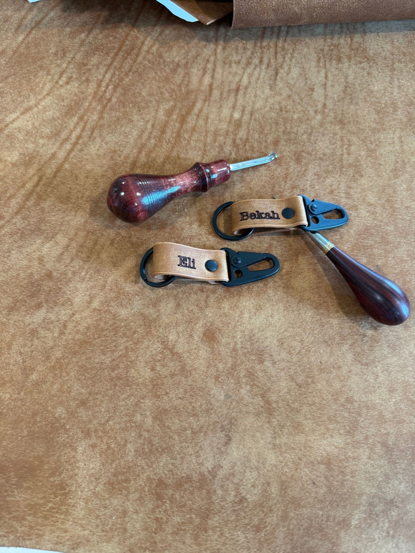 Personalized leather keychain | Matte Black Hardware